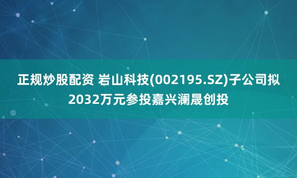 正规炒股配资 岩山科技(002195.SZ)子公司拟2032万元参投嘉兴澜晟创投